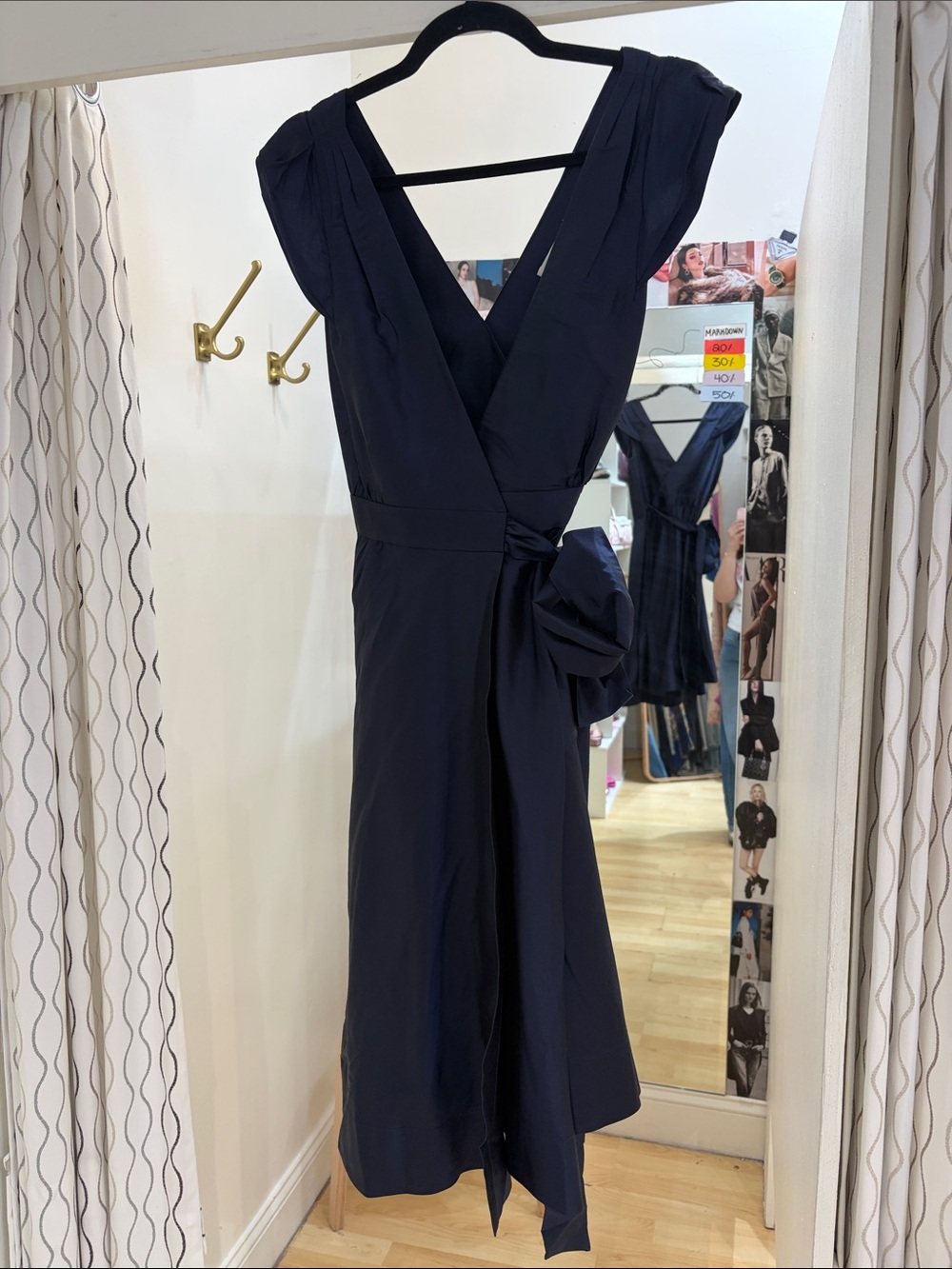 Diane Von Furstenberg Navy Wrap Midi Dress with Side Bow